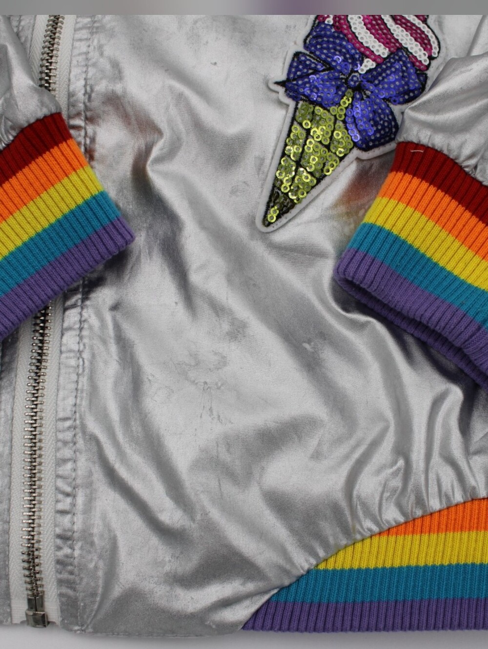 JoJo Siwa Nickelodeon Girls Silver Rainbow Sequin Bomber Jacket Size 14/16 XL - Picture 3 of 8